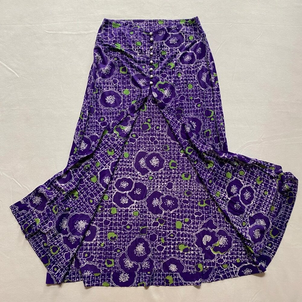Vintage Skirt Groovy Purple and Green Polyester Open Front 60s 70s Fashion